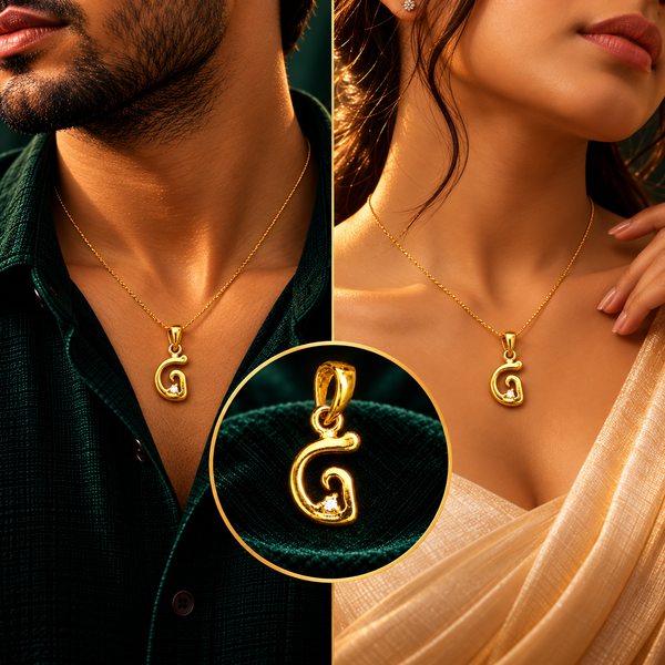 Aura Solitaire Letter 'G' Initial Pendant - Men and Women Styling On-Body View - SURIYAS Jewel Studio