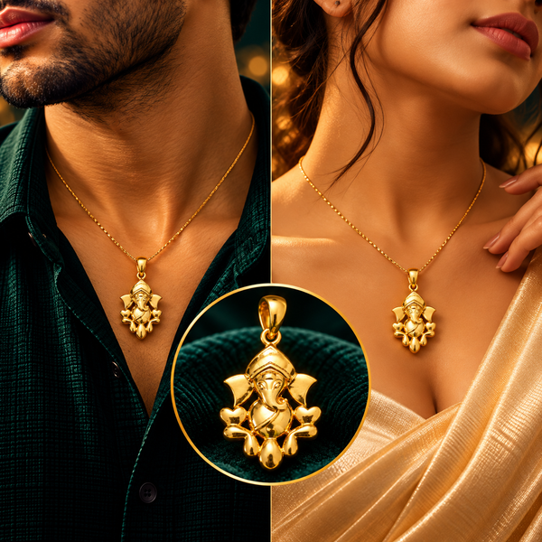 Siddhivinayak Crown Lord Ganesha Divine Pendant - Men and Women Styling On-Body View - SURIYAS Jewel Studio