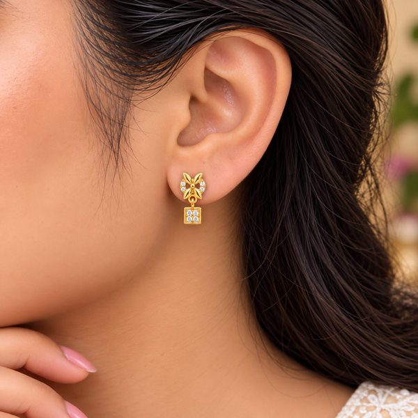 Golden Floral Square Drop Earrings