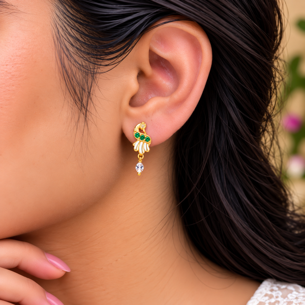 Emerald Peacock Charm Drop Earrings