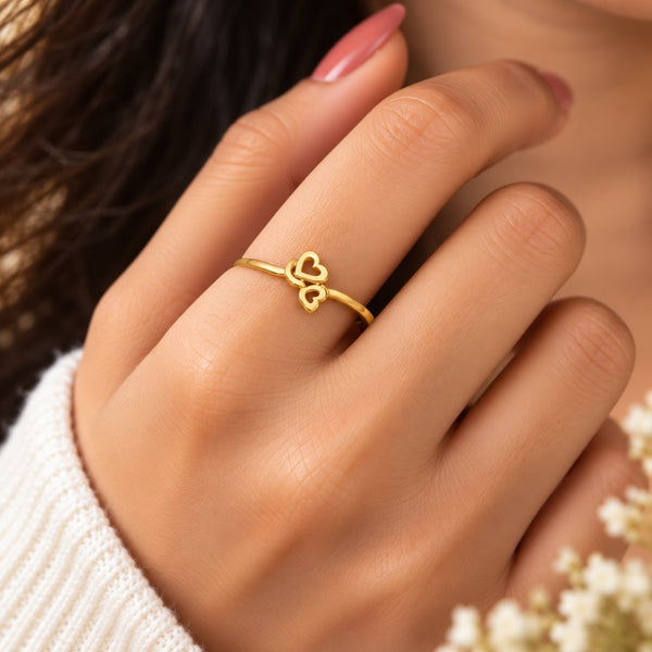 Petite Solitaire Golden Heart Ring - Hand Wear View - SURIYAS