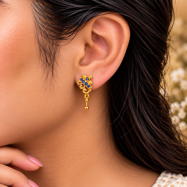Sapphire Royale Filigree Cluster Drop Earrings - On-Ear Styling View - SURIYAS Jewel Studio