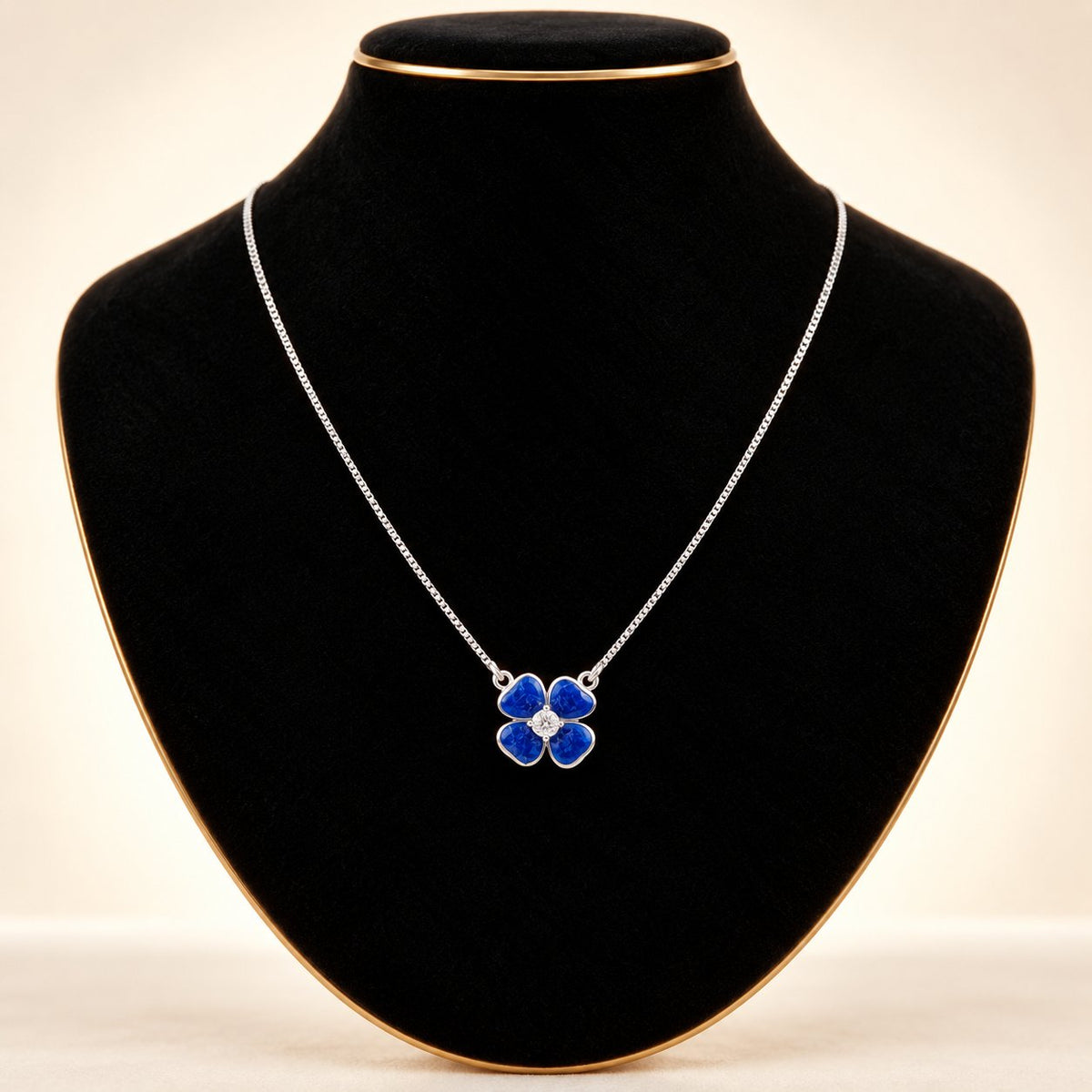 Midnight Blue Quatrefoil Clover Pendant - Hand Wear View - SURIYAS
