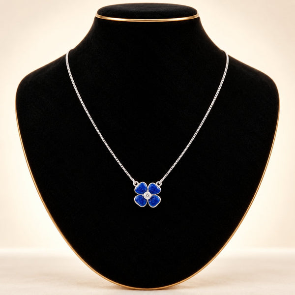 Midnight Blue Quatrefoil Clover Pendant - Hand Wear View - SURIYAS