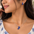 Azure Butterfly Wings Pendant & Studs - Hand Wear View - SURIYAS