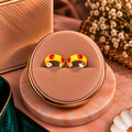 Solaria Crimson Dot Yellow Enamel Silver Huggie Hoop Earrings - Luxury Velvet Presentation Box Pair Display - SURIYAS Jewel Studio
