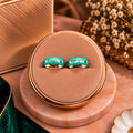 Laguna Turquoise Oval Enamel Silver Huggie Hoop Earrings - Luxury Velvet Presentation Box Pair Display - SURIYAS Jewel Studio