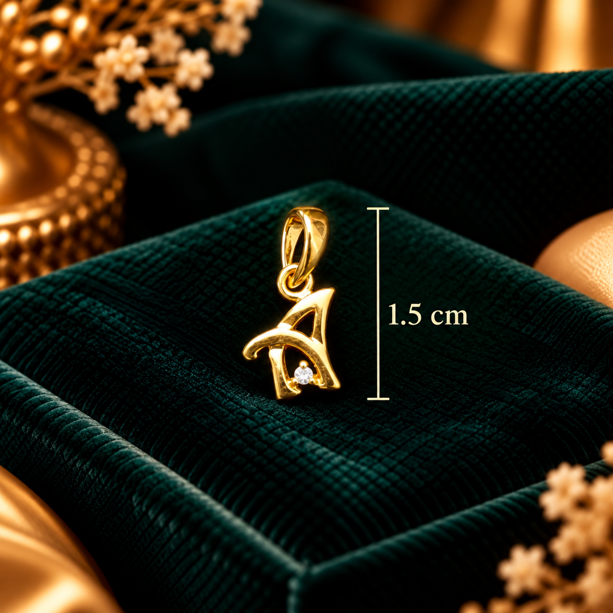 Aura Solitaire Letter 'A' Initial Pendant - Pendant Dimensions and Scale Guide (1.5 cm) - SURIYAS Jewel Studio