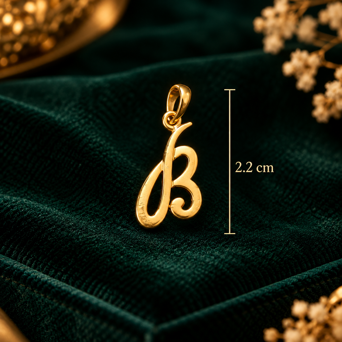 Elegance Calligraphy Letter 'B' Initial Pendant - Pendant Dimensions and Scale Guide (2.2 cm) - SURIYAS Jewel Studio
