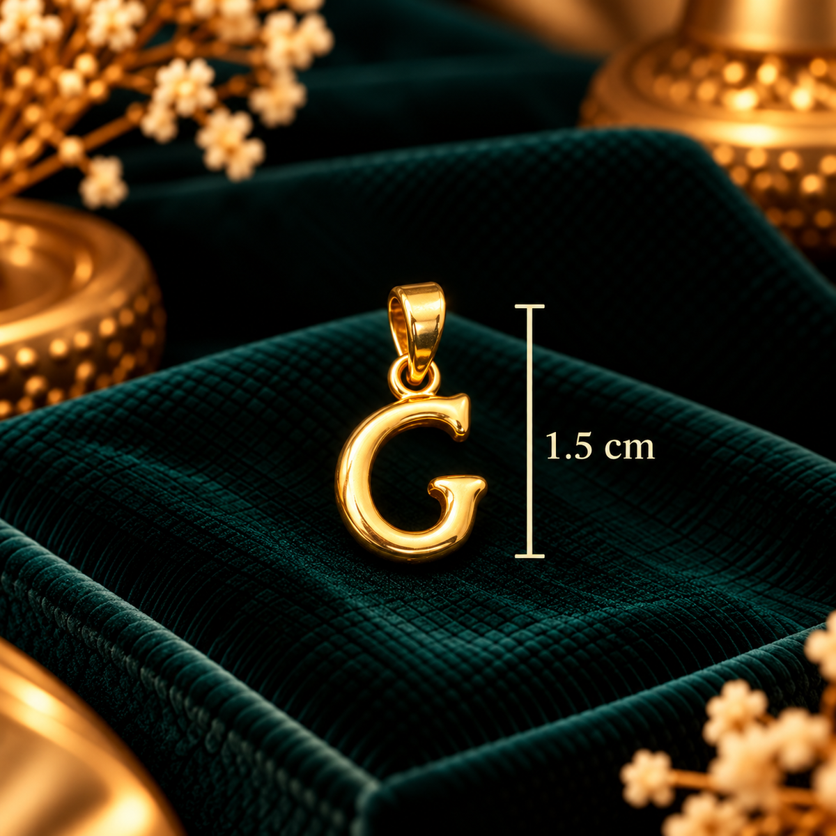 Moderna Curved Letter 'G' Initial Pendant - Pendant Dimensions and Scale Guide (1.5 cm) - SURIYAS Jewel Studio