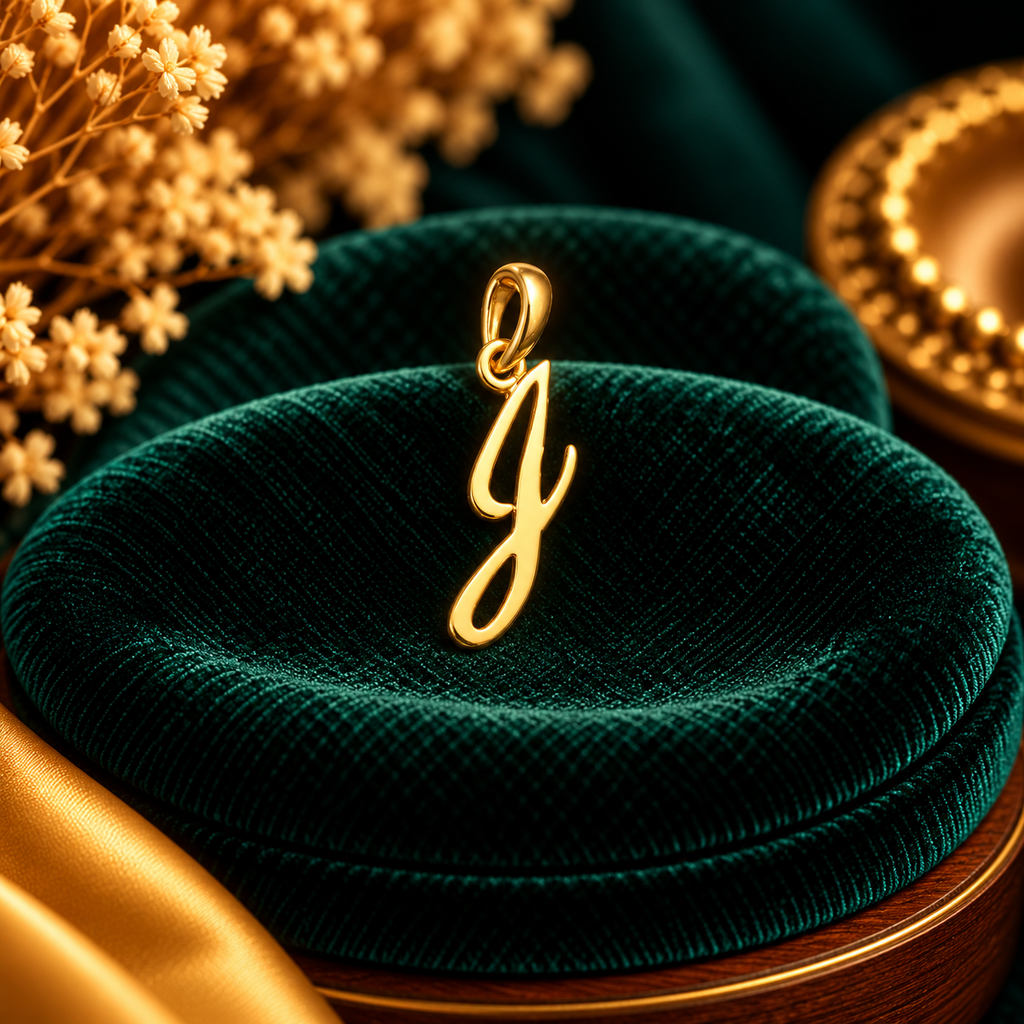 Scripture Calligraphy Letter 'J' Initial Pendant - Fine Jewelry Pendant View - SURIYAS Jewel Studio