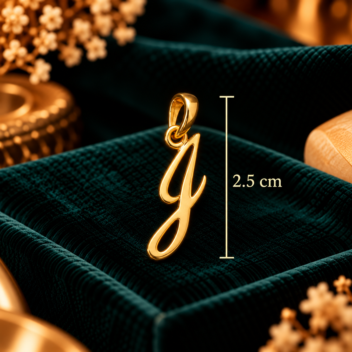 Scripture Calligraphy Letter 'J' Initial Pendant - Pendant Dimensions and Scale Guide (2.5 cm) - SURIYAS Jewel Studio