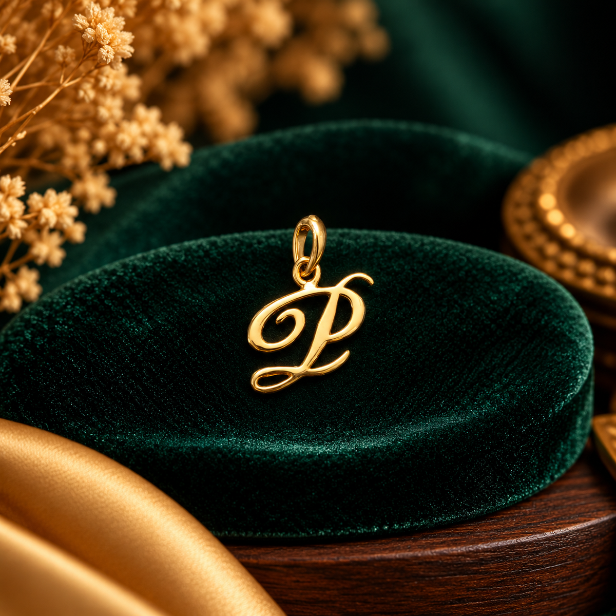 Scripture Calligraphy Letter 'P' Initial Pendant - Fine Jewelry Pendant View - SURIYAS Jewel Studio