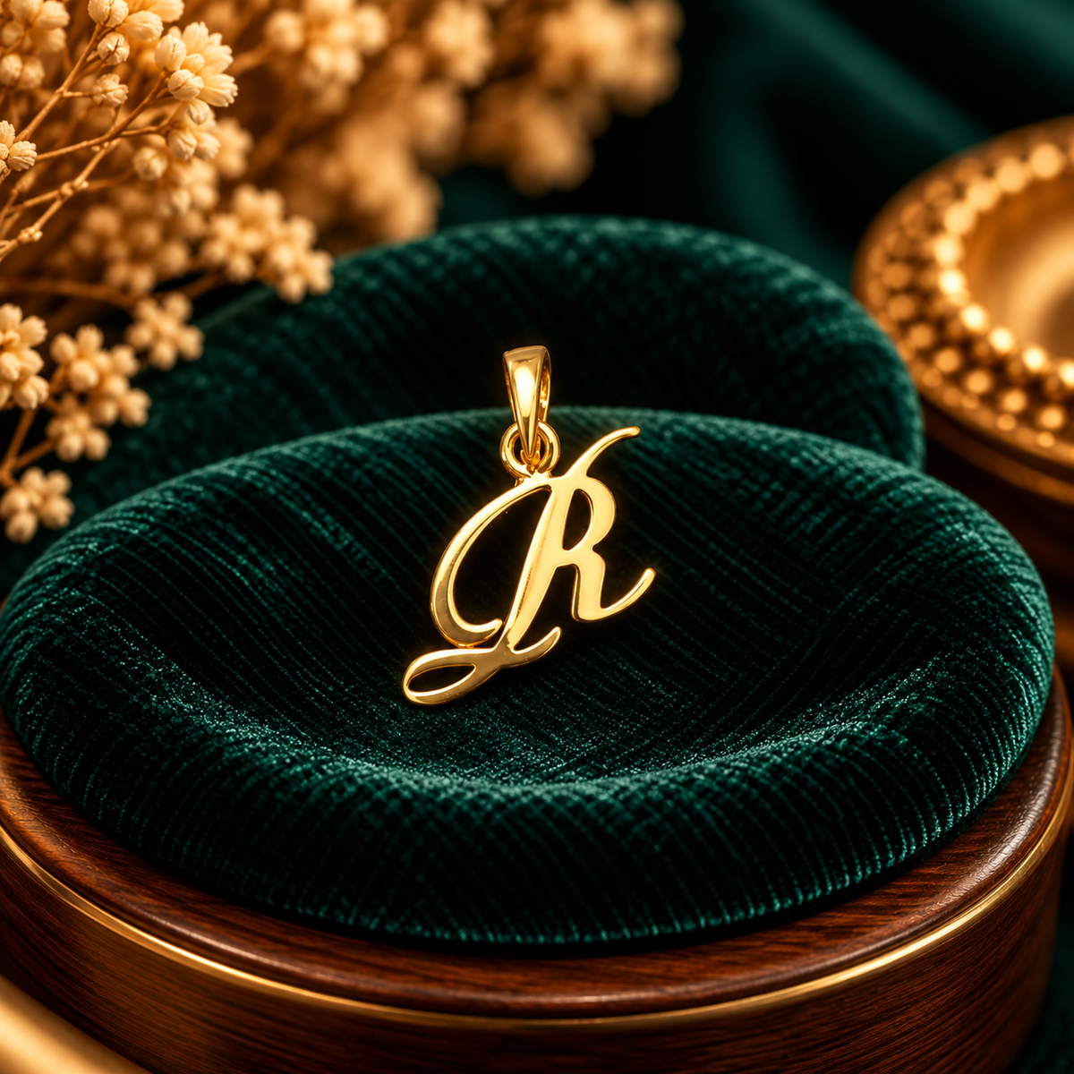 Royal Calligraphy Letter 'R' Initial Pendant - Fine Jewelry Pendant View - SURIYAS Jewel Studio