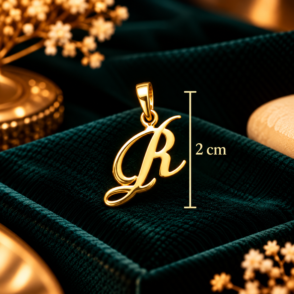 Royal Calligraphy Letter 'R' Initial Pendant - Pendant Dimensions and Scale Guide (2.0 cm) - SURIYAS Jewel Studio