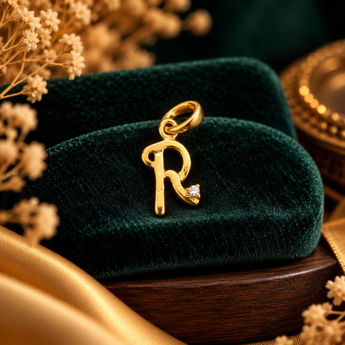 Aura Solitaire Letter 'R' Initial Pendant - Fine Jewelry Pendant View - SURIYAS Jewel Studio
