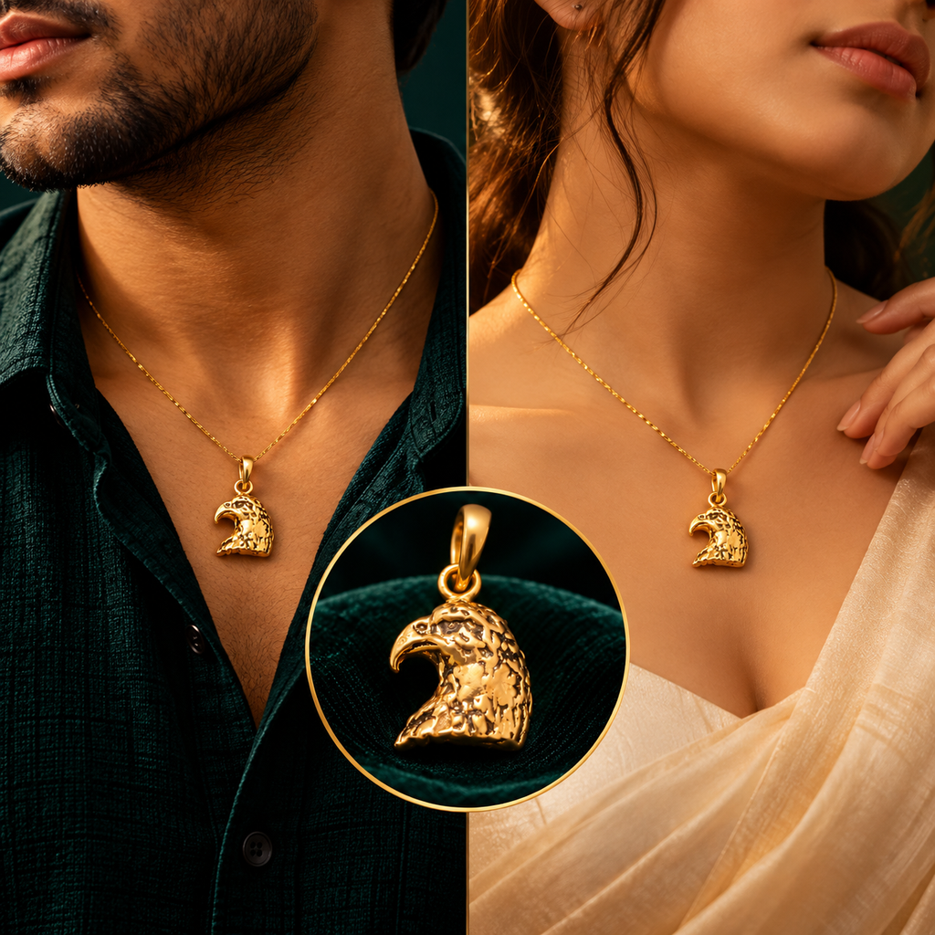 Imperial Eagle Head Talisman Pendant - Men and Women Styling On-Body View - SURIYAS Jewel Studio