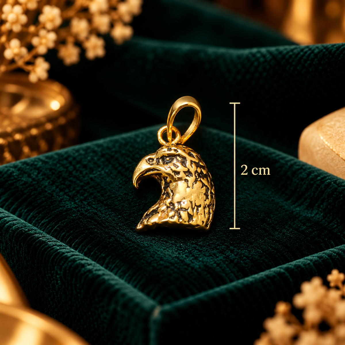 Imperial Eagle Head Talisman Pendant - Pendant Dimensions and Scale Guide (2.0 cm) - SURIYAS Jewel Studio