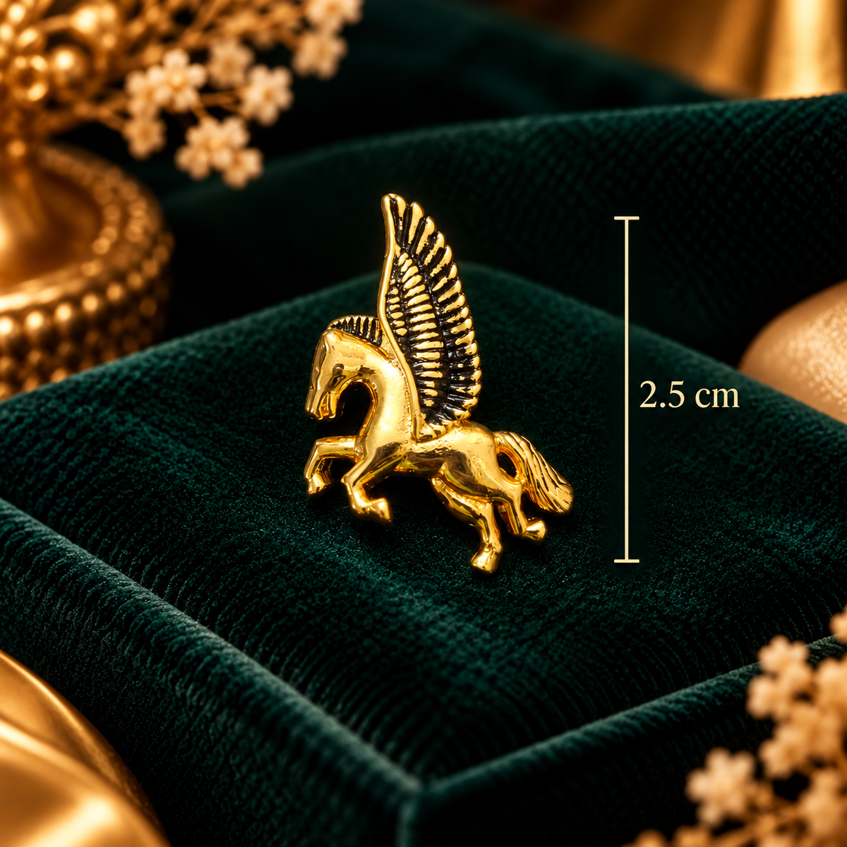 Celestial Winged Pegasus Pendant (Gold) - Pendant Dimensions and Scale Guide (2.5 cm) - SURIYAS Jewel Studio