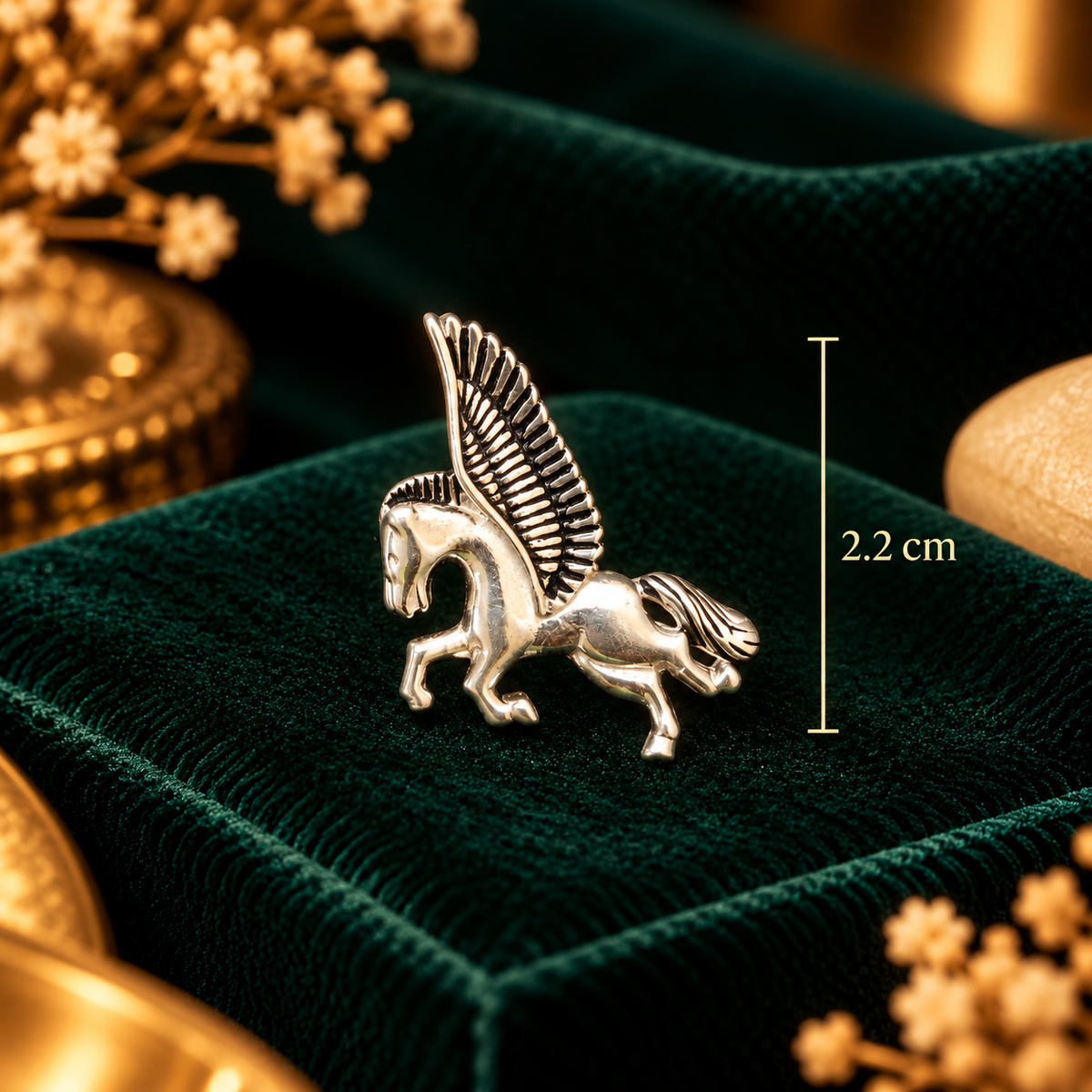 Celestial Winged Pegasus Pendant (Silver) - Pendant Dimensions and Scale Guide (2.2 cm) - SURIYAS Jewel Studio