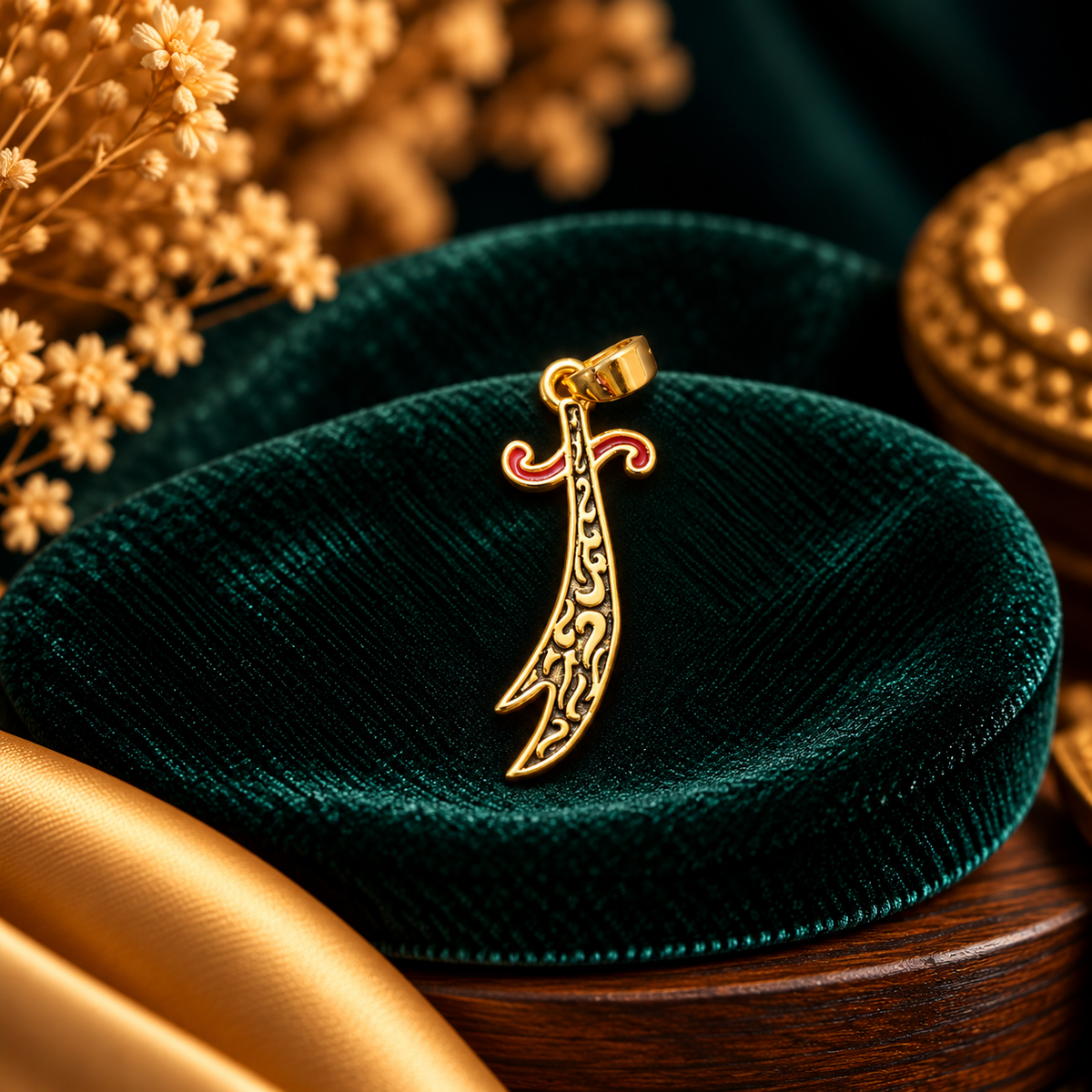 Rajputana Curved Talwar Sword Pendant (Gold) - Fine Jewelry Pendant View - SURIYAS Jewel Studio