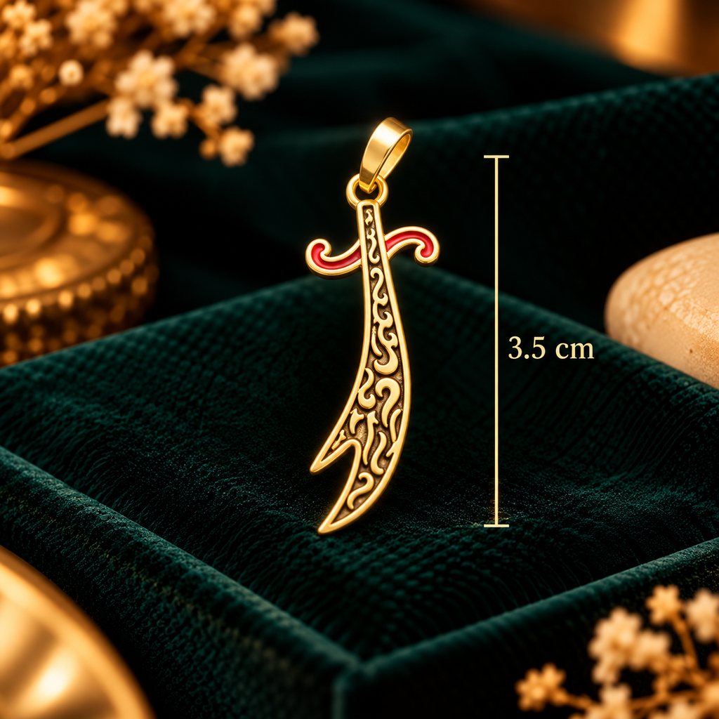 Rajputana Curved Talwar Sword Pendant (Gold) - Pendant Dimensions and Scale Guide (3.5 cm) - SURIYAS Jewel Studio