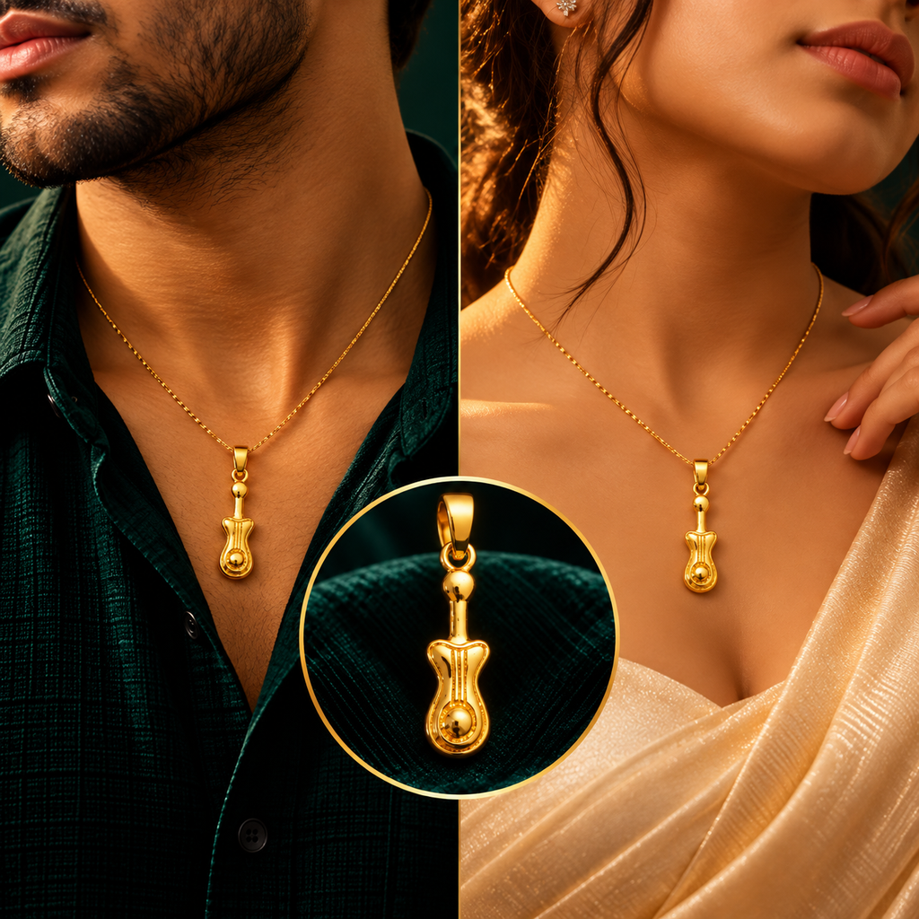 Acoustic Harmony Guitar Music Pendant - Men and Women Styling On-Body View - SURIYAS Jewel Studio