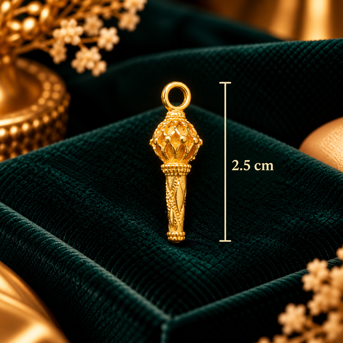Sacred Hanuman Gada Mace Devotional Pendant - Pendant Dimensions and Scale Guide (2.5 cm) - SURIYAS Jewel Studio