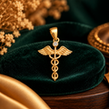 Caduceus Healer Medical Winged Solitaire Pendant - Fine Jewelry Pendant View - SURIYAS Jewel Studio