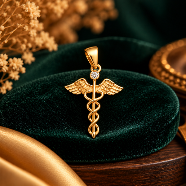 Caduceus Healer Medical Winged Solitaire Pendant - Fine Jewelry Pendant View - SURIYAS Jewel Studio