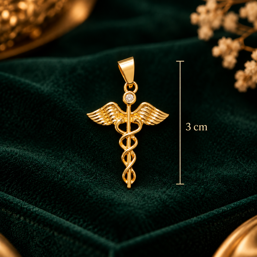 Caduceus Healer Medical Winged Solitaire Pendant - Pendant Dimensions and Scale Guide (3.0 cm) - SURIYAS Jewel Studio