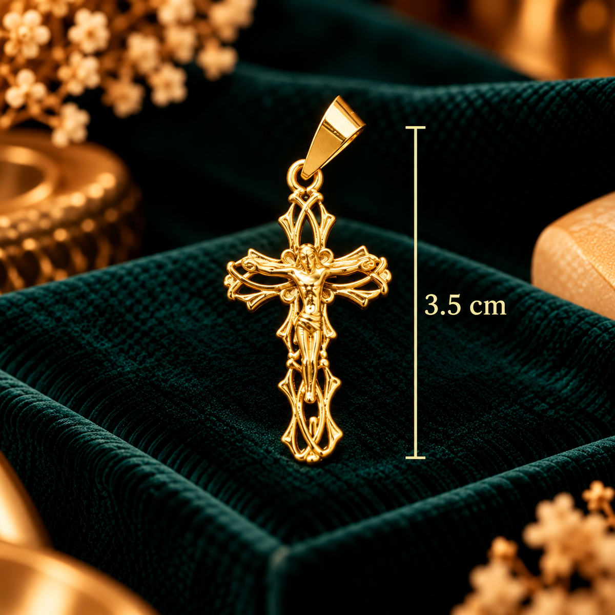 Sacred Gothic Crucifix Cross Devotional Pendant - Pendant Dimensions and Scale Guide (3.5 cm) - SURIYAS Jewel Studio