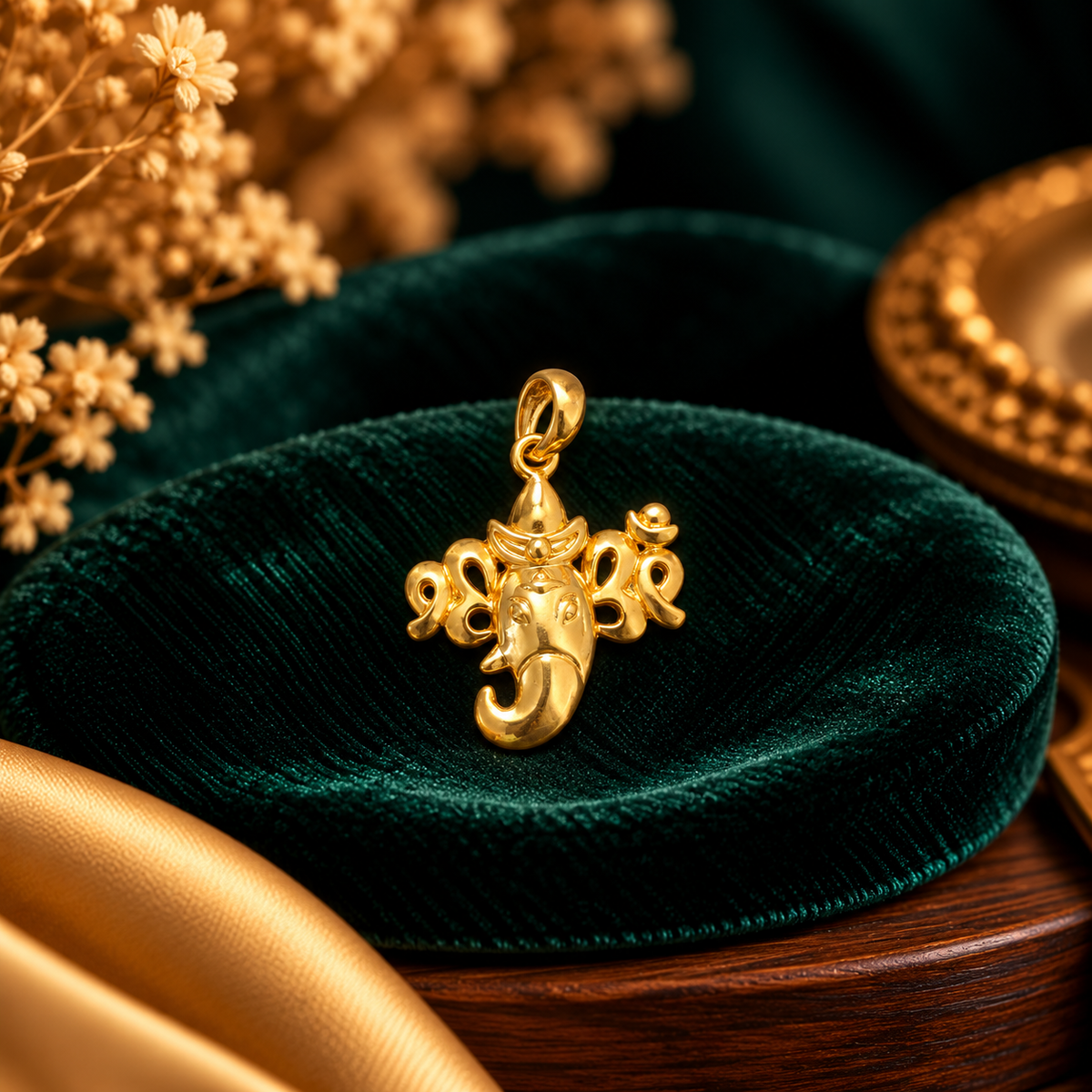 Om Trishul Lord Ganesha Divine Pendant (Gold) - Fine Jewelry Pendant View - SURIYAS Jewel Studio