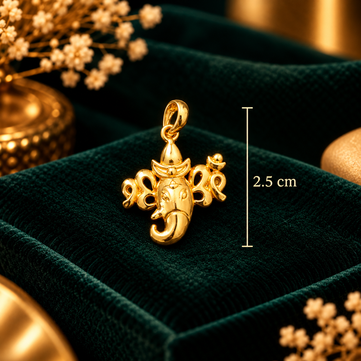 Om Trishul Lord Ganesha Divine Pendant (Gold) - Pendant Dimensions and Scale Guide (2.5 cm) - SURIYAS Jewel Studio