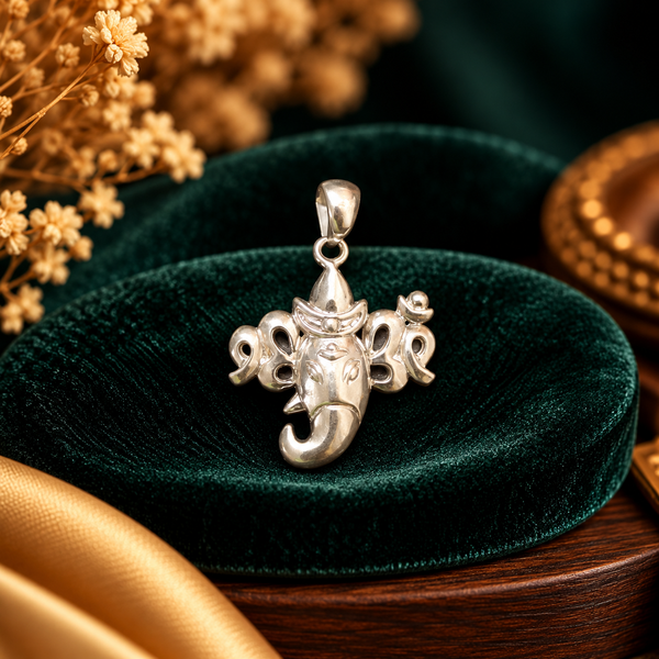 Om Trishul Lord Ganesha Divine Pendant (Silver) - Fine Jewelry Pendant View - SURIYAS Jewel Studio
