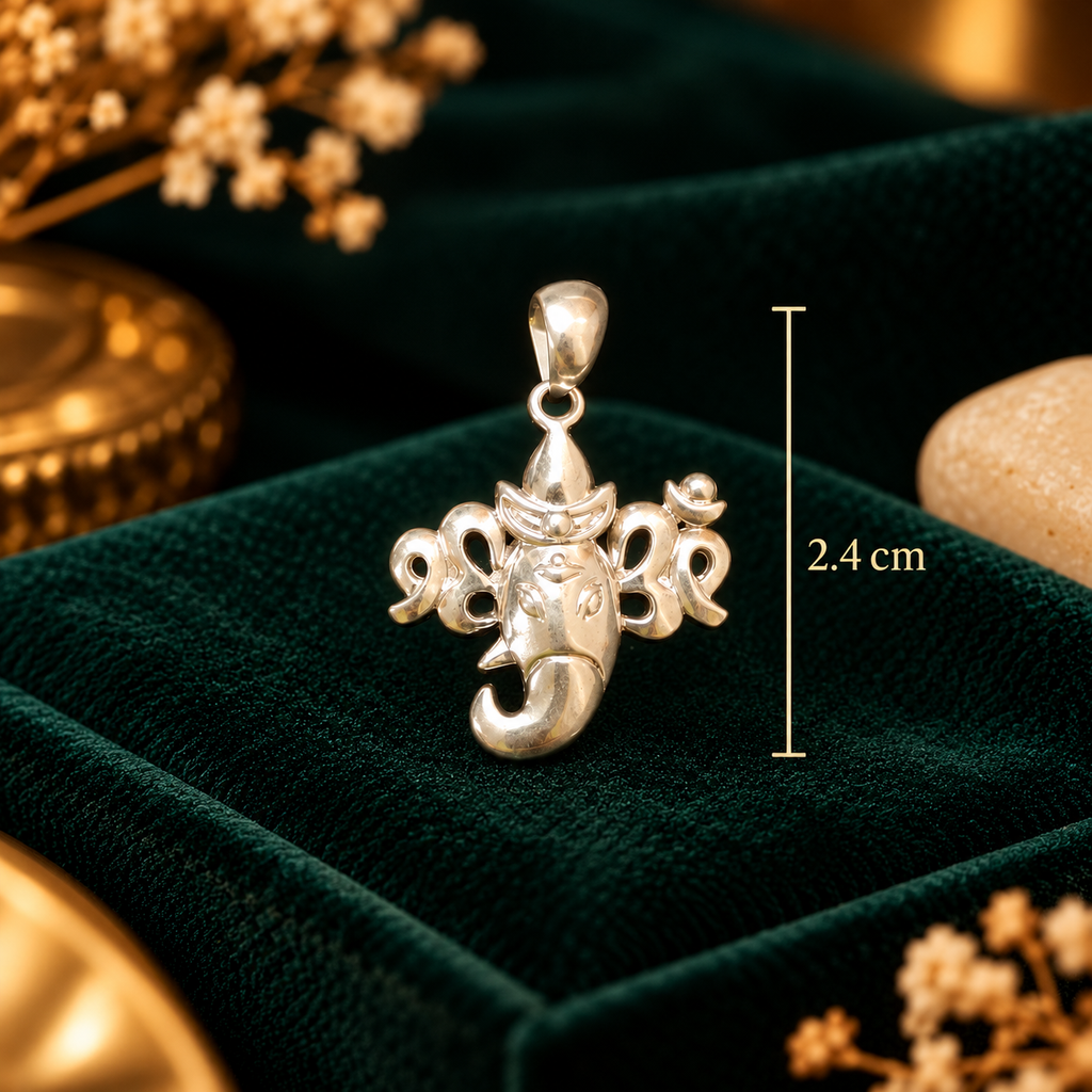 Om Trishul Lord Ganesha Divine Pendant (Silver) - Pendant Dimensions and Scale Guide (2.4 cm) - SURIYAS Jewel Studio