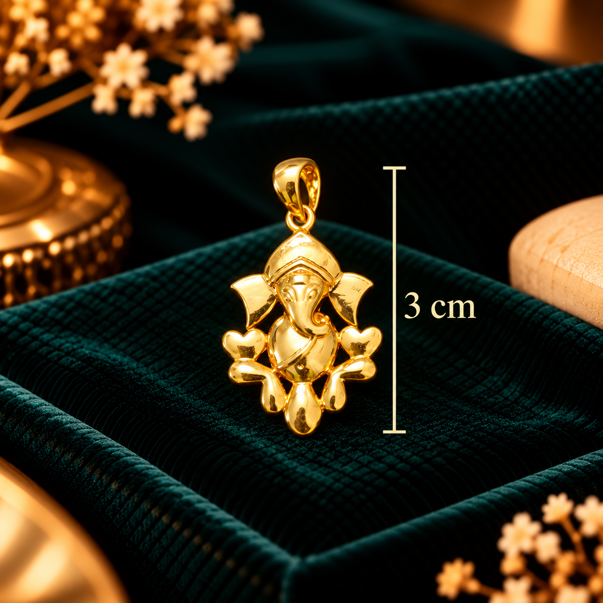 Siddhivinayak Crown Lord Ganesha Divine Pendant - Pendant Dimensions and Scale Guide (3.0 cm) - SURIYAS Jewel Studio