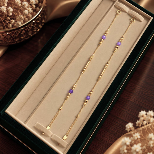 Lilac Bloom Fluted Cylinder 24K Gold Plated Anklet Pair