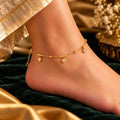 Solitaire Sweetheart Drop 24K Gold Plated Anklet Pair - On-Ankle Styling View - SURIYAS Jewel Studio