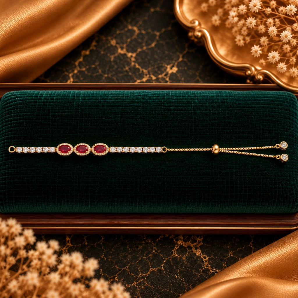 Imperial Ruby Trio Slider Bolo Bracelet - Luxury Velvet Box Display - SURIYAS Jewel Studio