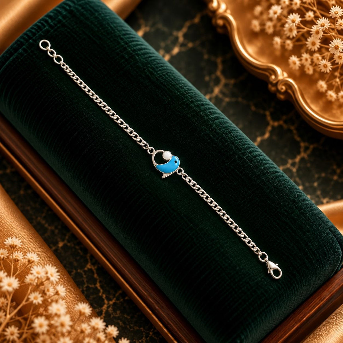 Mystic Azure Evil Eye Halo Charm Bracelet - Luxury Velvet Box Display - SURIYAS Jewel Studio
