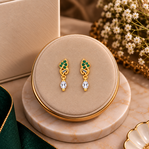 Emerald Leaf Twist Drop Earrings