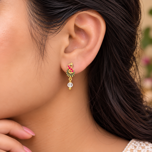 Traditional Gold-Plated Peacock Drop Earrings