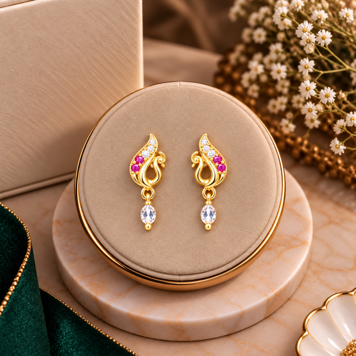 Ruby Peacock Teardrop Earrings