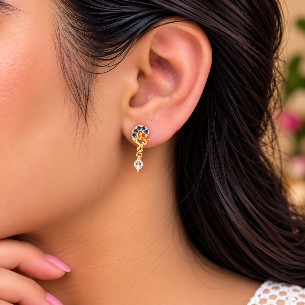 Blue Peacock Swirl Drop Earrings