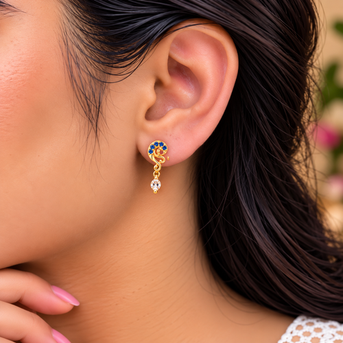 Blue Peacock Swirl Drop Earrings