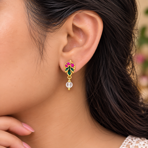 Ruby & Emerald Leaf Drop Earrings