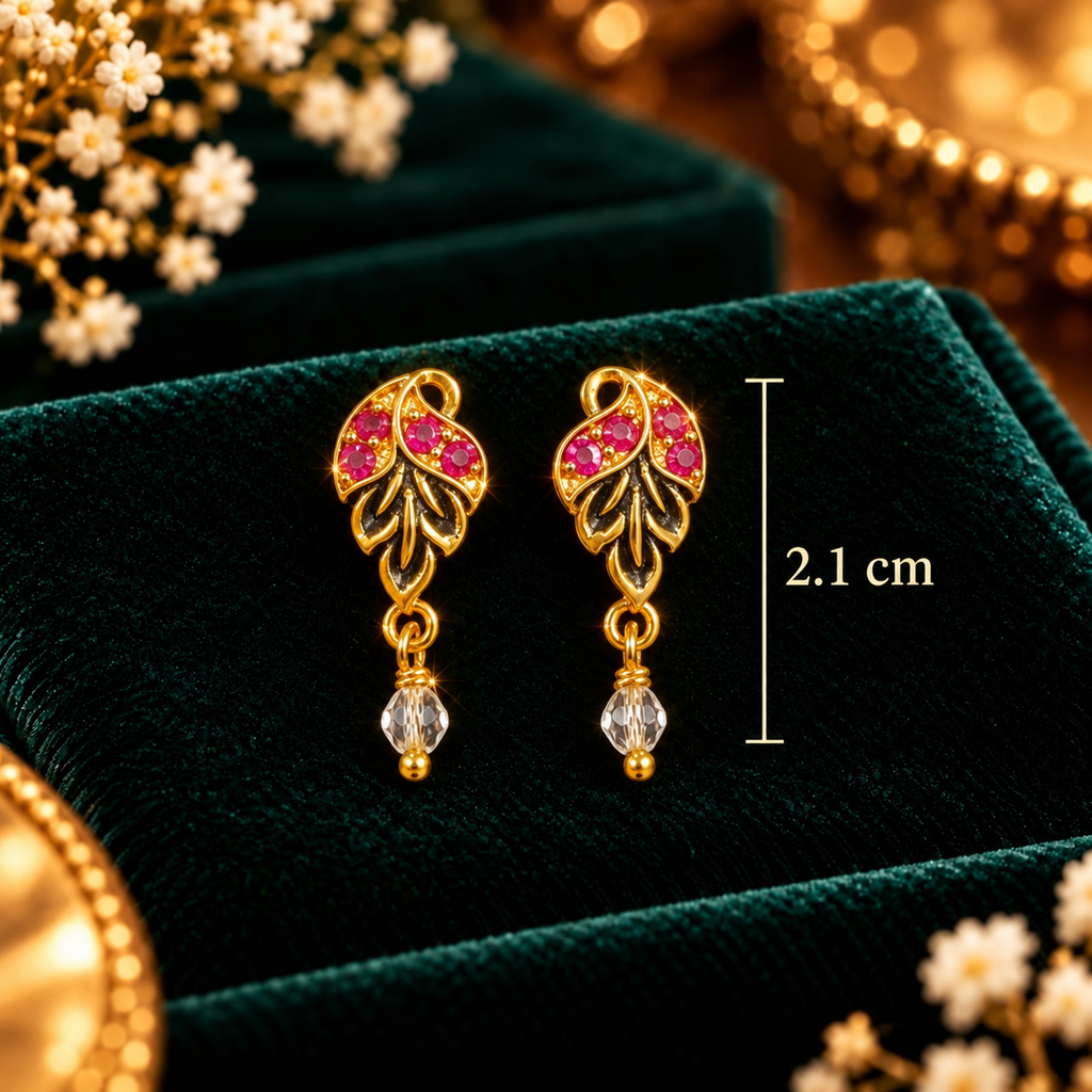 Ruby & Emerald Leaf Drop Earrings - Dimensions and Scale Guide in Centimeters (cm) - SURIYAS Jewel Studio