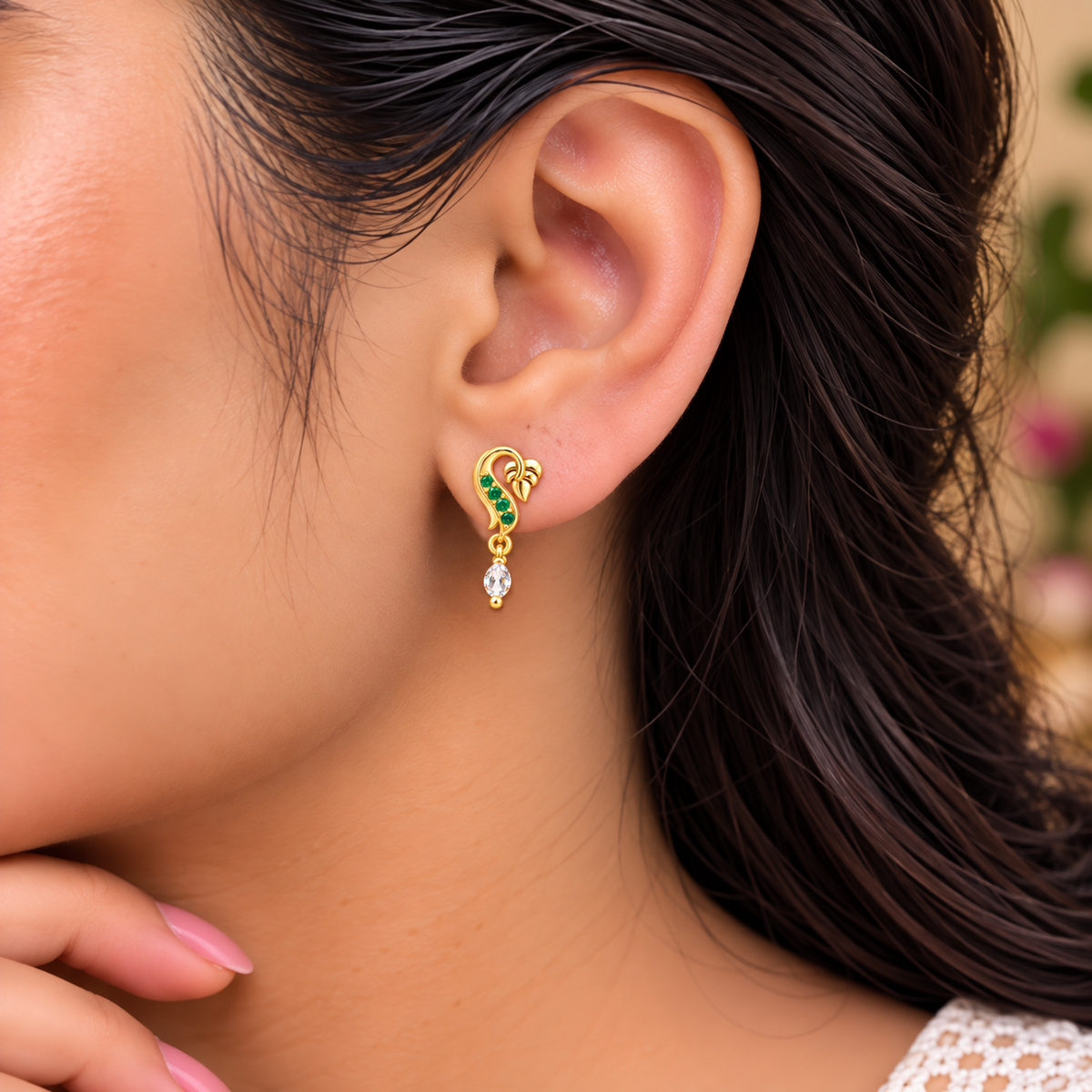 Emerald Swan Drop Earrings
