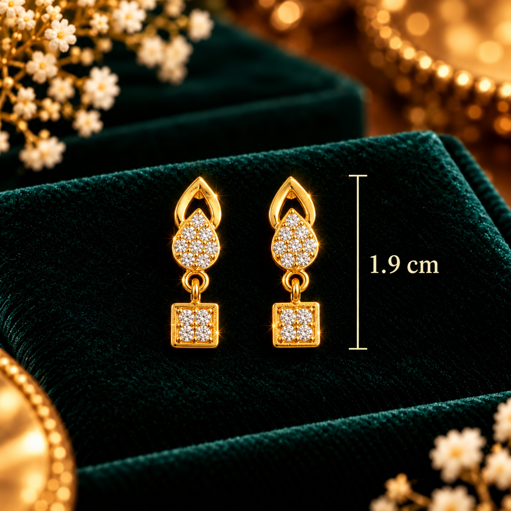 Crystal Halo Square Drop Earrings - Dimensions and Scale Guide in Centimeters (cm) - SURIYAS Jewel Studio